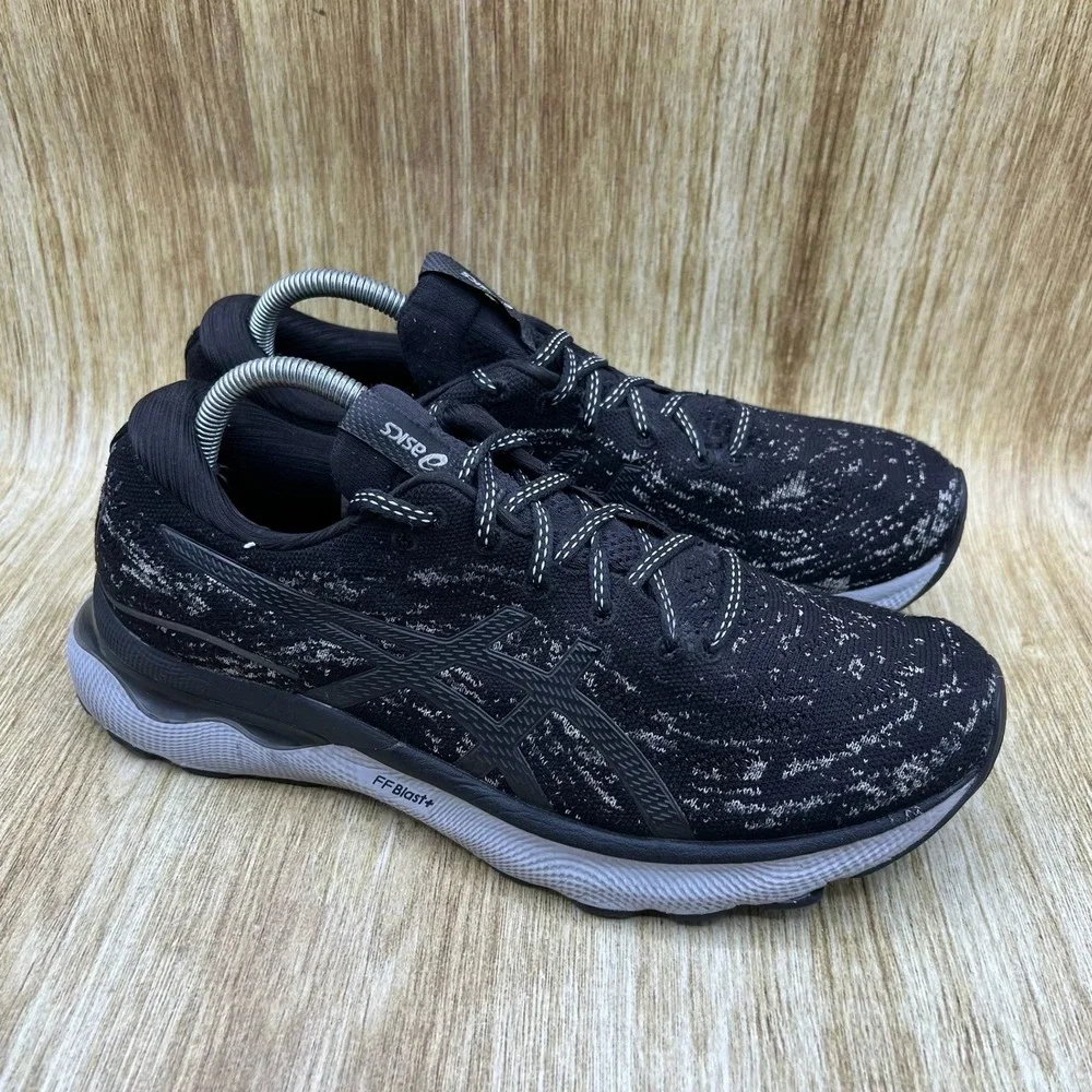 ASICS Gel-Nimbus 24 Men's Size 10 Black White Knit Running Shoes 1011B360